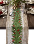 35cm*180cm Πολυεστέρας χριστουγεννιάτικη γιρλάντα Τραπέζι Runner ,Farmhouse Christmas Berries Pinecones Τραπέζι δρομέας για Διακόσμηση τραπεζιού κομοδίνας