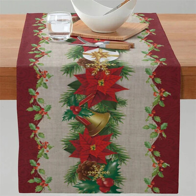 35cm*180cm Πολυεστέρας χριστουγεννιάτικη γιρλάντα Τραπέζι Runner ,Farmhouse Christmas Berries Pinecones Τραπέζι δρομέας για Διακόσμηση τραπεζιού κομοδίνας