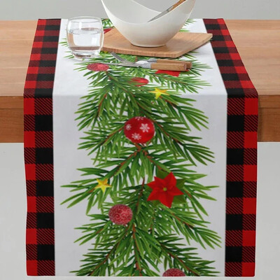 35cm*180cm Πολυεστέρας χριστουγεννιάτικη γιρλάντα Τραπέζι Runner ,Farmhouse Christmas Berries Pinecones Τραπέζι δρομέας για Διακόσμηση τραπεζιού κομοδίνας