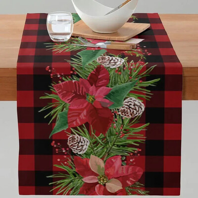35cm*180cm Πολυεστέρας χριστουγεννιάτικη γιρλάντα Τραπέζι Runner ,Farmhouse Christmas Berries Pinecones Τραπέζι δρομέας για Διακόσμηση τραπεζιού κομοδίνας