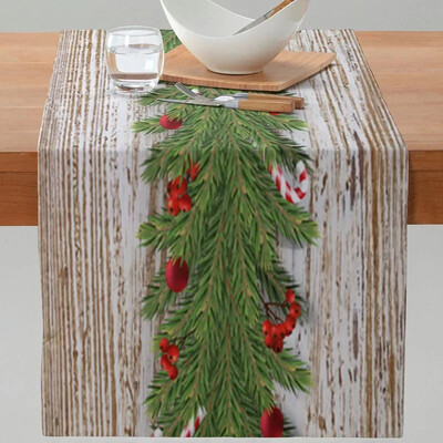 35cm*180cm Πολυεστέρας χριστουγεννιάτικη γιρλάντα Τραπέζι Runner ,Farmhouse Christmas Berries Pinecones Τραπέζι δρομέας για Διακόσμηση τραπεζιού κομοδίνας