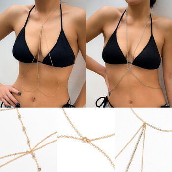 Beach Wind Rhinestone Chain Bikini Street Pat Simple Street Pat Chest Body Chain Rave Sexy Body Waist Chain за жени