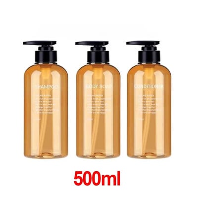 Dávkovač mydla, doplniteľný, prázdna fľaša, cestovná ručná pumpička, šampón, mlieko, sprchový gél, nádoba 3 ks 500 ml, kúpeľňové doplnky