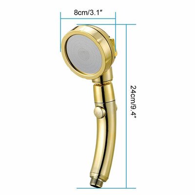 Kolm ühes kõrgsurve dušipea käeshoitav ON/OFF Pause Switc Gold 360 kraadi pöörleva 3 kiirusega reguleeritava dušipeaga