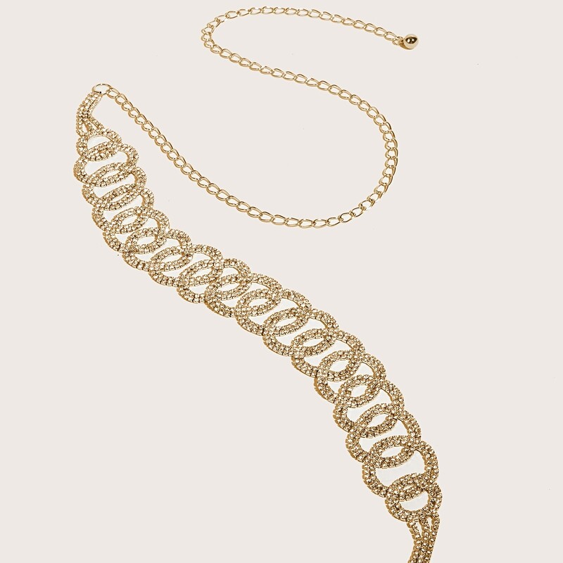 Esküvői teljes strassz kör dekor öv dupla kör derék üreges fém derékláncok Beach