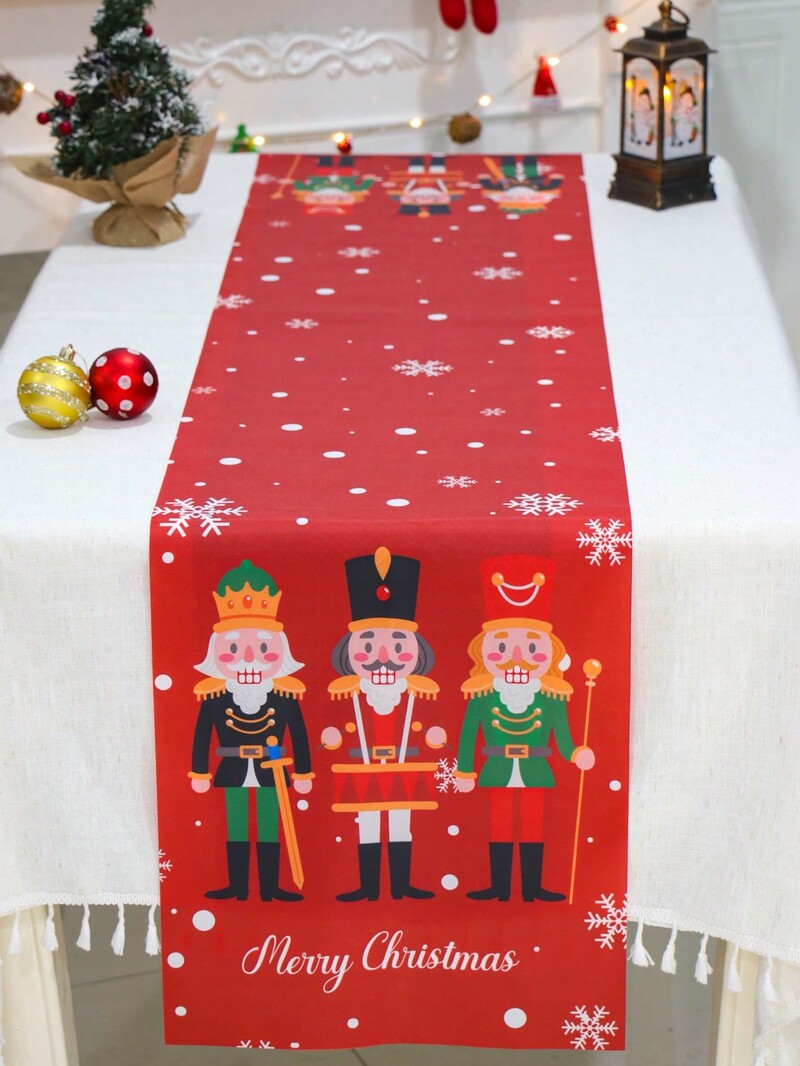 Boldog karácsonyt Diótörő nyomtatott vászon asztali futó karácsonyi parti dekoráció Téli újév ünnep asztali futó karácsonyi dekoráció