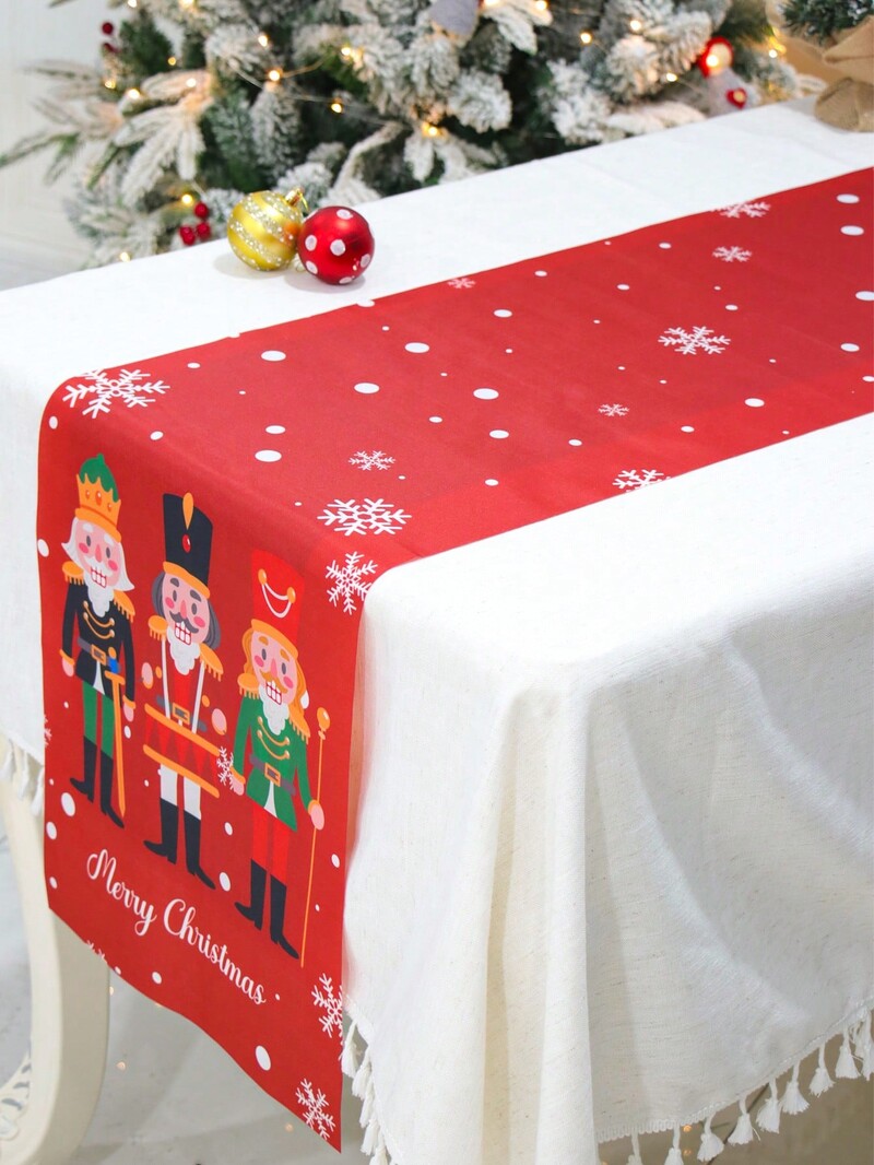 Boldog karácsonyt Diótörő nyomtatott vászon asztali futó karácsonyi parti dekoráció Téli újév ünnep asztali futó karácsonyi dekoráció