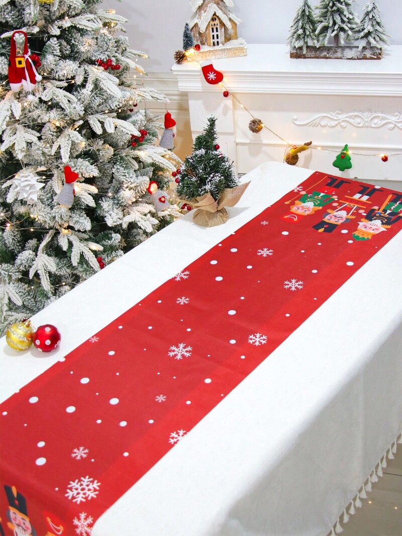 Boldog karácsonyt Diótörő nyomtatott vászon asztali futó karácsonyi parti dekoráció Téli újév ünnep asztali futó karácsonyi dekoráció