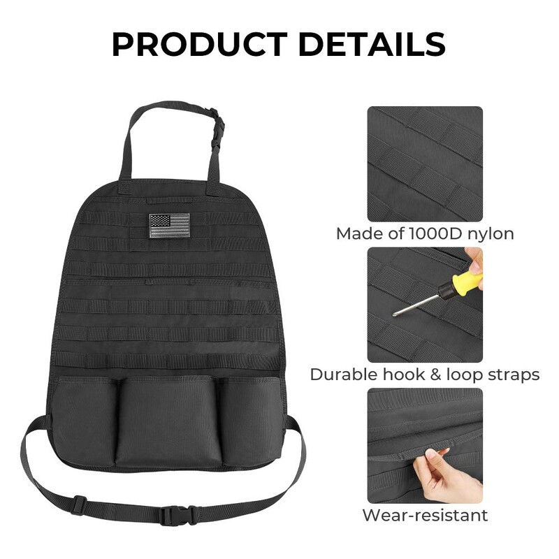 Automobilio sėdynės atlošo laikiklis Universalus Molle sėdynės atlošo organizatorius Tactical Molle transporto priemonės skydelis Automobilio sėdynės užvalkalo apsauginis saugojimo maišelis