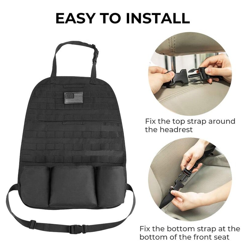Automobilio sėdynės atlošo laikiklis Universalus Molle sėdynės atlošo organizatorius Tactical Molle transporto priemonės skydelis Automobilio sėdynės užvalkalo apsauginis saugojimo maišelis