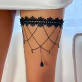 IngeSight Z Gothic Black Lace Elastic Band Stehenná retiazka Trendová sieťovaná kovová retiazka na nohu Dámske letné plážové telové šperky