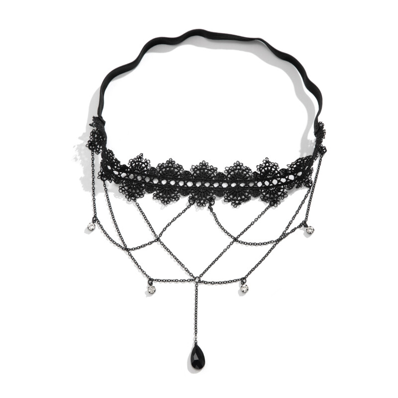 IngeSight Z Gothic Black Lace Elastic Band Stehenná retiazka Trendová sieťovaná kovová retiazka na nohu Dámske letné plážové telové šperky