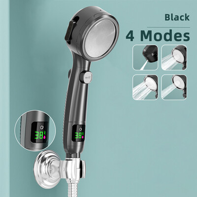 Aukšto slėgio dušo galvutė, vandens taupymas, 4 režimai, reguliuojamo slėgio SPA rankinio purškimo temperatūros ekranas Vonios kambario priedai