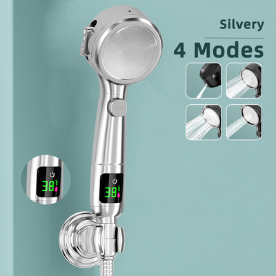 Aukšto slėgio dušo galvutė, vandens taupymas, 4 režimai, reguliuojamo slėgio SPA rankinio purškimo temperatūros ekranas Vonios kambario priedai