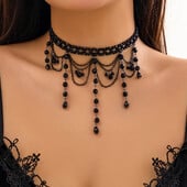 Lacteo Gothic Crystal Bojt Choker fekete gyöngyök kézzel készített szál nyaklánc többrétegű bájos nyaklánc női lányoknak ékszerek új