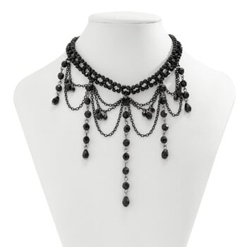 Lacteo Gothic Crystal Tassel Choker Μαύρες χάντρες Χειροποίητο Strand Κολιέ Πολυστρωματικό Charm Αλυσίδα Λαιμού για Γυναικεία Κοσμήματα Κορίτσια Νέο