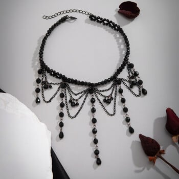 Lacteo Gothic Crystal Tassel Choker Μαύρες χάντρες Χειροποίητο Strand Κολιέ Πολυστρωματικό Charm Αλυσίδα Λαιμού για Γυναικεία Κοσμήματα Κορίτσια Νέο