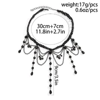 Lacteo Gothic Crystal Tassel Choker Μαύρες χάντρες Χειροποίητο Strand Κολιέ Πολυστρωματικό Charm Αλυσίδα Λαιμού για Γυναικεία Κοσμήματα Κορίτσια Νέο