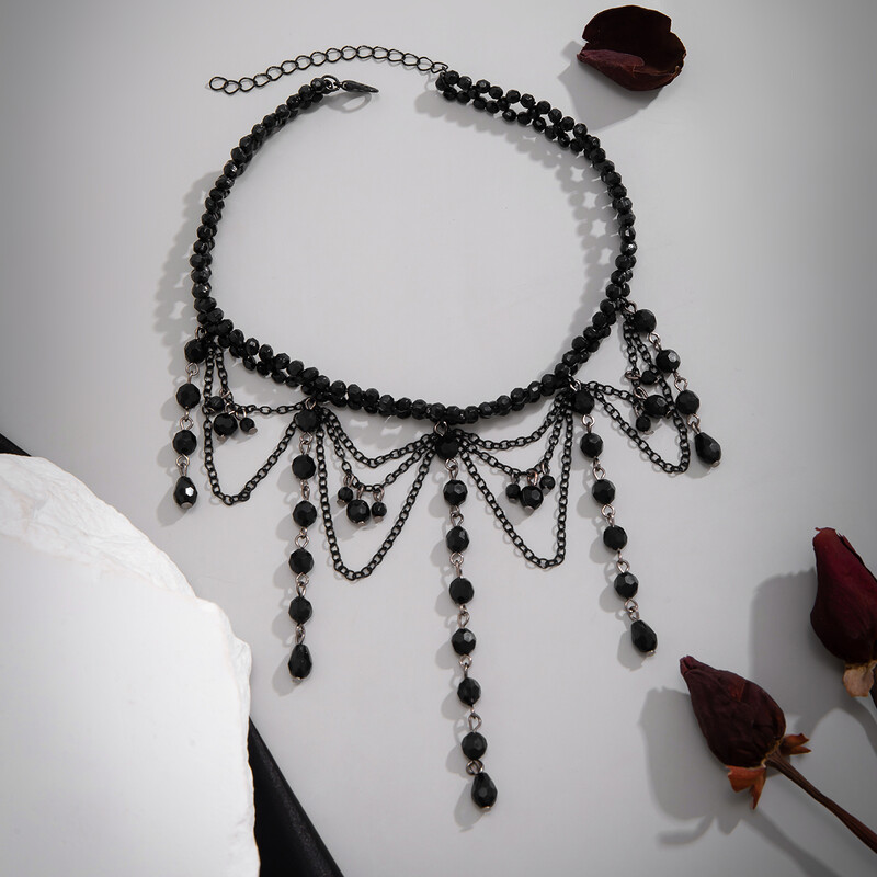 Lacteo Gothic Crystal Bojt Choker fekete gyöngyök kézzel készített szál nyaklánc többrétegű bájos nyaklánc női lányoknak ékszerek új