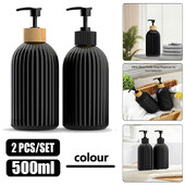 2 buc/set 500 ml dozator de sapun din plastic/pompa din bambus reincarcabila baie sampon lotiune vase de bucatarie recipient sticle goale