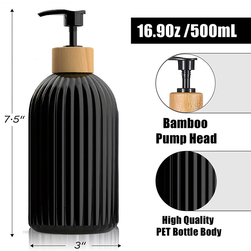 2 buc/set 500 ml dozator de sapun din plastic/pompa din bambus reincarcabila baie sampon lotiune vase de bucatarie recipient sticle goale