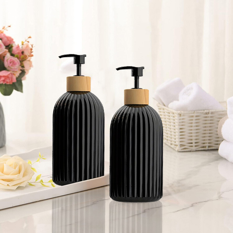 2 buc/set 500 ml dozator de sapun din plastic/pompa din bambus reincarcabila baie sampon lotiune vase de bucatarie recipient sticle goale