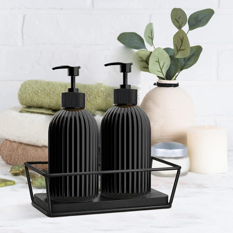 2 buc/set 500 ml dozator de sapun din plastic/pompa din bambus reincarcabila baie sampon lotiune vase de bucatarie recipient sticle goale