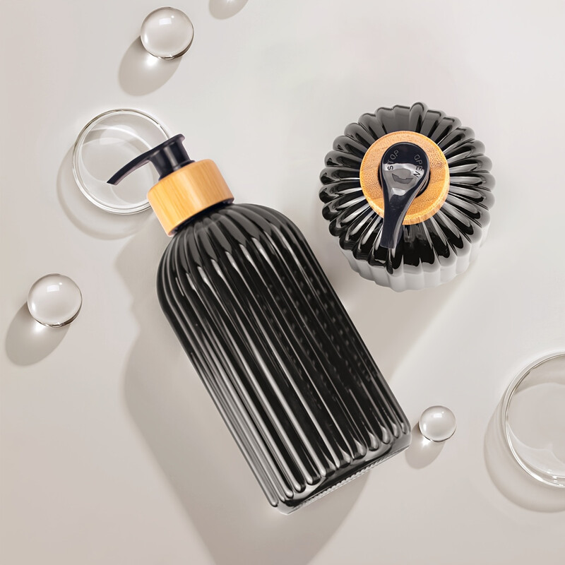 1db műanyag szappanadagoló fürdőszobai bambusz szivattyús konyhai kézi szappanadagoló fürdőszobai