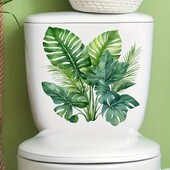 1buc autocolant autoadeziv detașabil pentru toaletă cu frunze verzi - Autocolant decor pentru toaletă rezistent la apă
