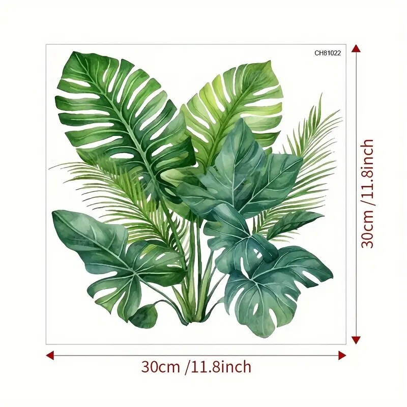 1buc autocolant autoadeziv detașabil pentru toaletă cu frunze verzi - Autocolant decor pentru toaletă rezistent la apă