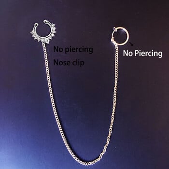 1 ΤΕΜ Personality Nose Cuff Fake Septum Nose Ring Helix Σκουλαρίκια Στολίδια προσώπου Cz Zircon Body Chain Non Piercing Gothic Jewelry