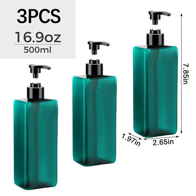500ml 3ks štvorcový dávkovač mydla, štvorcový, znovu naplniteľný, kúpeľňový šampón, sprchový gél, umývanie rúk, tekutý kontajner, viacfarebný