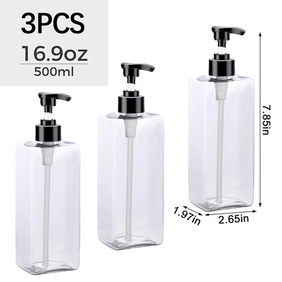 500ml 3ks štvorcový dávkovač mydla, štvorcový, znovu naplniteľný, kúpeľňový šampón, sprchový gél, umývanie rúk, tekutý kontajner, viacfarebný