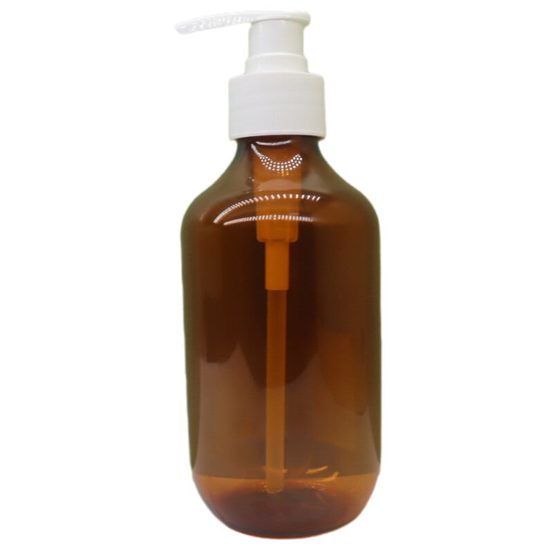 1db műanyag flakon 300ml műanyag samponos flakon kerek váll barna átlátszó tusfürdő kézfertőtlenítő habpalack