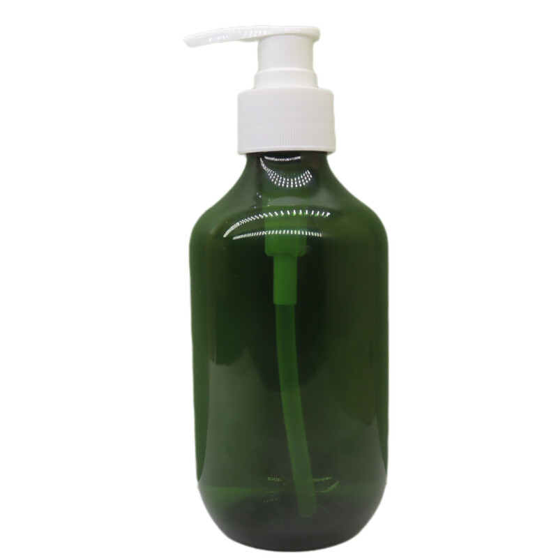 1db műanyag flakon 300ml műanyag samponos flakon kerek váll barna átlátszó tusfürdő kézfertőtlenítő habpalack