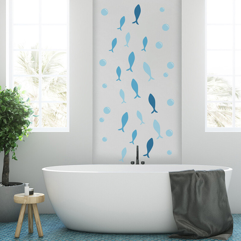 42 kom/set plava riba vinil zidna naljepnica za dječju sobu crtani film kupaonica DIY naljepnice Ocean Fish Scene Umjetnička dekoracija vrtića
