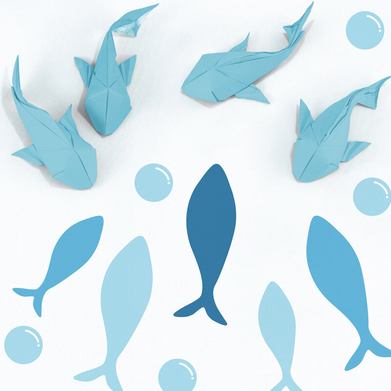 42 kom/set plava riba vinil zidna naljepnica za dječju sobu crtani film kupaonica DIY naljepnice Ocean Fish Scene Umjetnička dekoracija vrtića