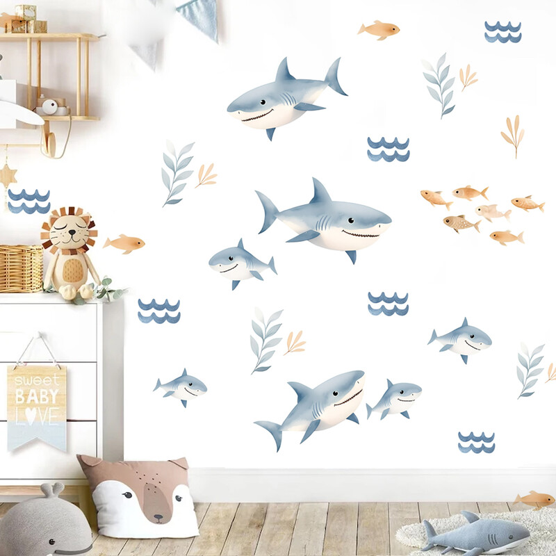 Fish Shark fali matricák Vízálló Peel&Stick falmatrica gyerekszoba fiúszoba dekorációhoz óvodai babaszoba dekorációs matrica