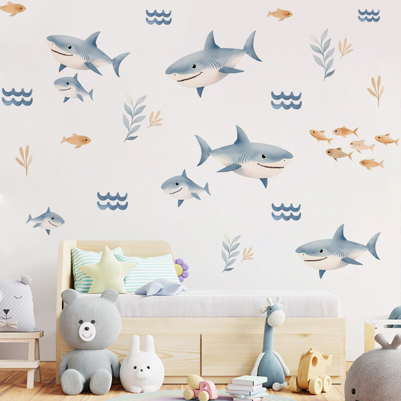 Fish Shark fali matricák Vízálló Peel&Stick falmatrica gyerekszoba fiúszoba dekorációhoz óvodai babaszoba dekorációs matrica