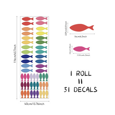 Ocean Life Fish Wall Decal Цветни морски стикери за стена Peel and Stick School of Fish Wall Decor Подвижни стикери за детска стая