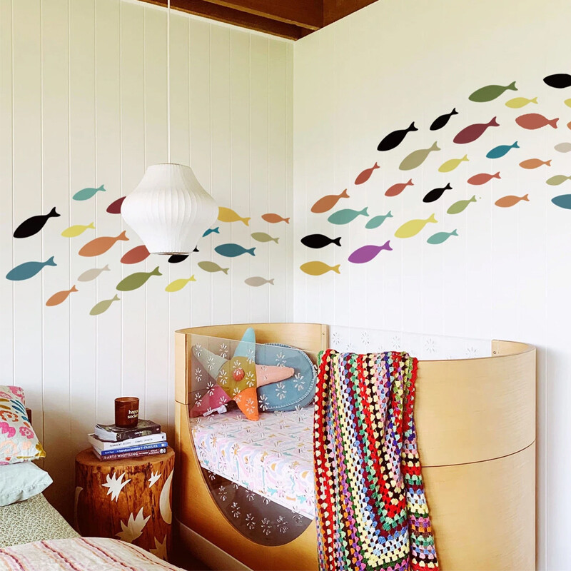 Ocean Life Fish Wall Decal Цветни морски стикери за стена Peel and Stick School of Fish Wall Decor Подвижни стикери за детска стая