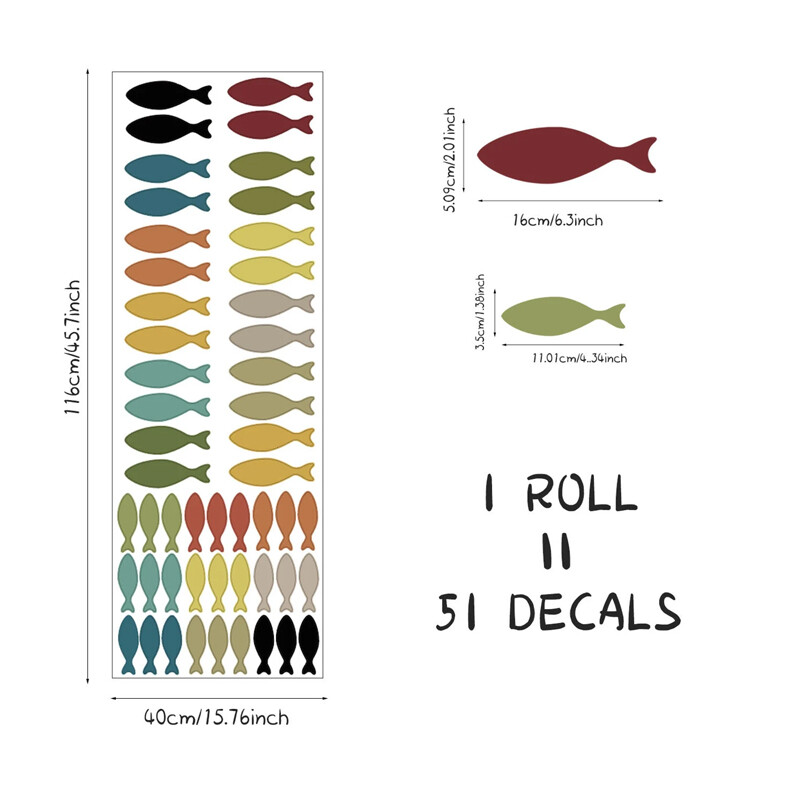 Ocean Life Fish Wall Decal Цветни морски стикери за стена Peel and Stick School of Fish Wall Decor Подвижни стикери за детска стая