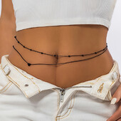Salircon Gothic Black Paint Double Layer Metal Bead Chain for Women Trendy Iron Coral Brush Chain Sexy Punk Letné Telové Šperky