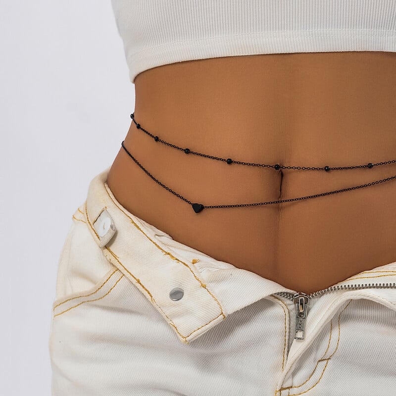 Salircon Gothic Black Paint Double Layer Metal Bead Chain for Women Trendy Iron Coral Brush Chain Sexy Punk Letné Telové Šperky