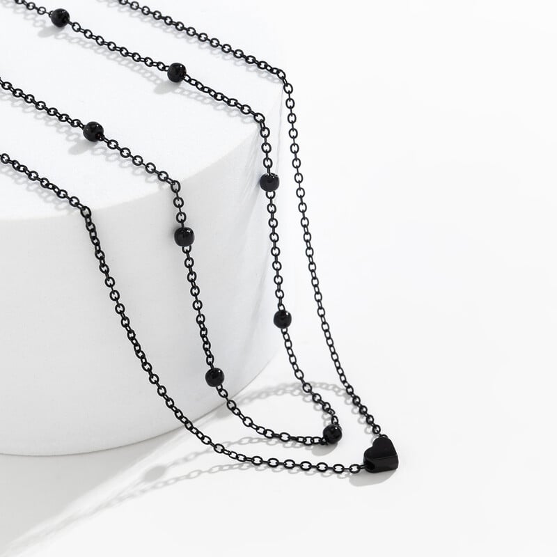 Salircon Gothic Black Paint Double Layer Metal Bead Chain for Women Trendy Iron Coral Brush Chain Sexy Punk Letné Telové Šperky