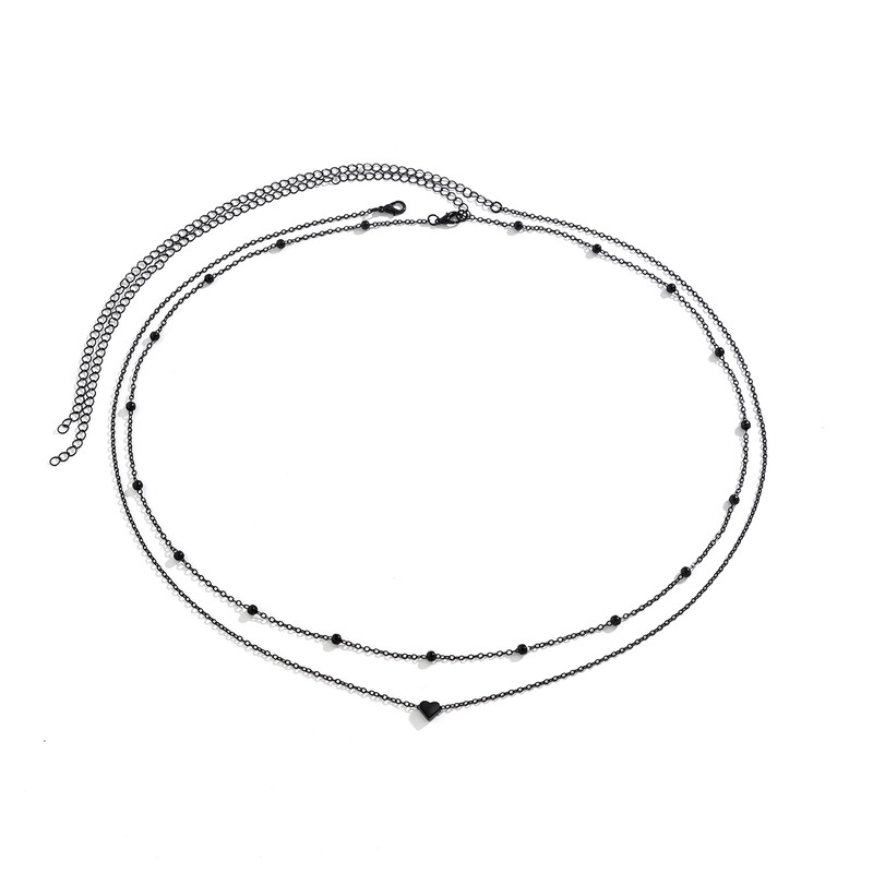 Salircon Gothic Black Paint Double Layer Metal Bead Chain for Women Trendy Iron Coral Brush Chain Sexy Punk Letné Telové Šperky