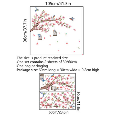2 vnt. Šakos paukščio persikų žiedų animacinio filmo sienos lipdukas Mielas kūrybingas fono sienos svetainės miegamojo dekoro sienos lipdukas