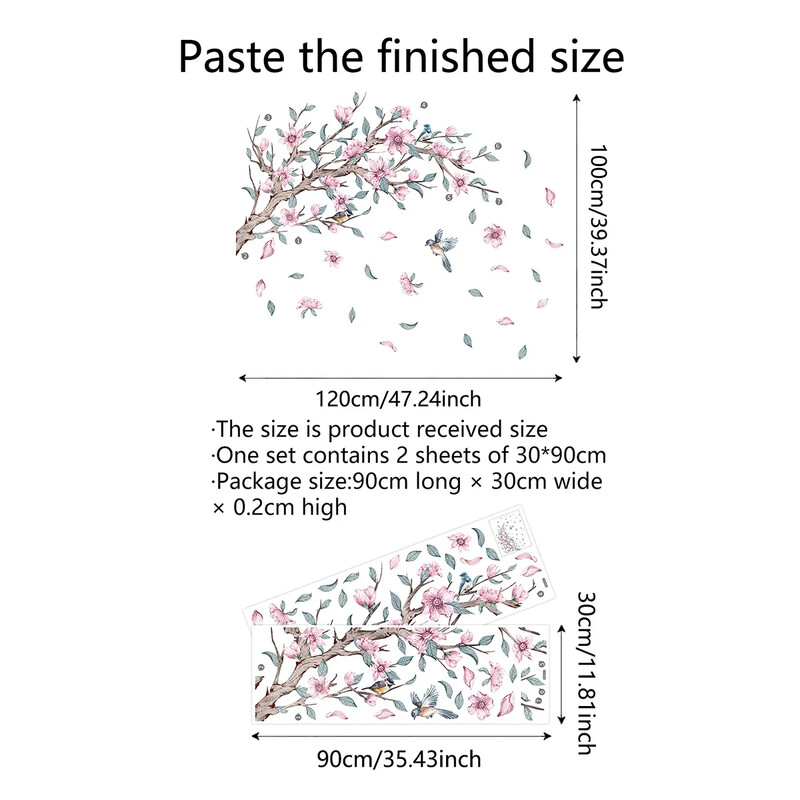 Rózsaszín virág fa ága madár falmatrica nappali hálószoba lakberendezés PVC tapéta lányszoba dekoráció művészmatrica falfestmény