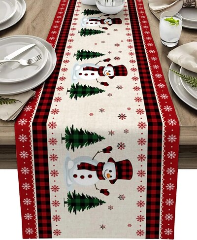 Kalėdų briedžių elnių snaigės raudonos languotos lininės stalo bėgikai Šventinių vakarėlių dekoravimas sodybos Navidad dekoravimas