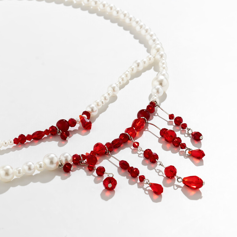 Salircon punk gyöngy utánzat dupla rétegű deréklánc gótikus vörös kristálygyöngy medál haslánc női szexi trendi testékszerek